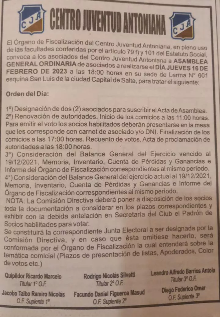 llamado a asamblea en EL SANTO