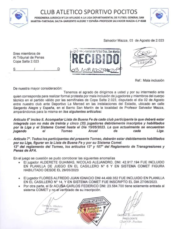 Protesta de Sportivo Pocitos