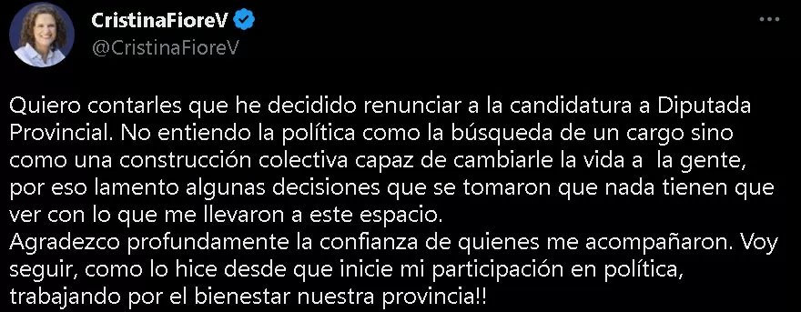 Cristina Fiore renuncia a Avancemos