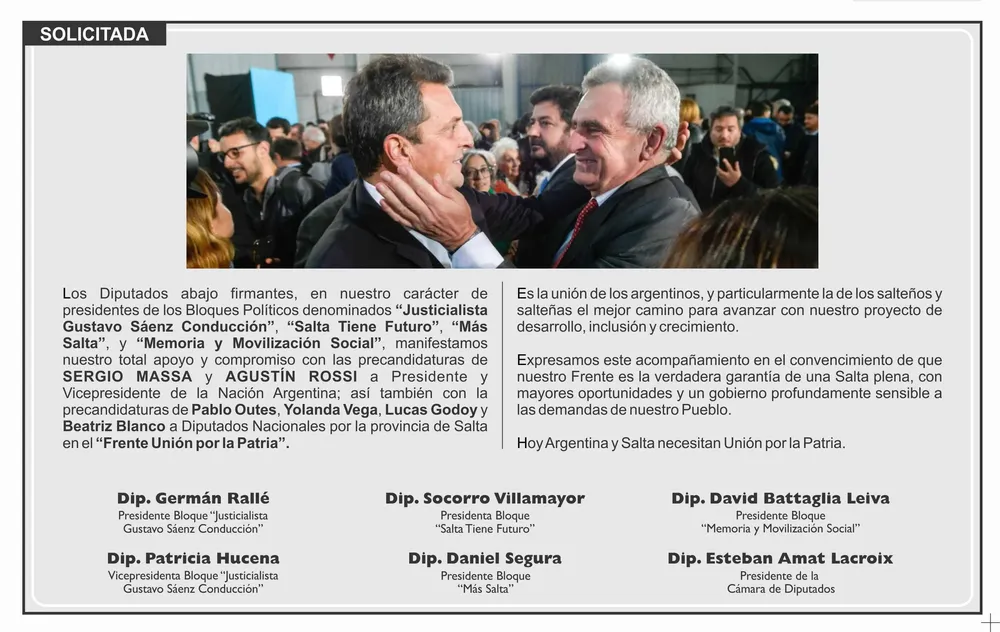 SOLICITADA UNIÓN POR LA PATRIA