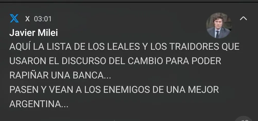 Milei y su consideración tuitera