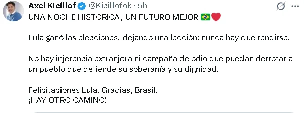 Kicillof saluldó a Lula