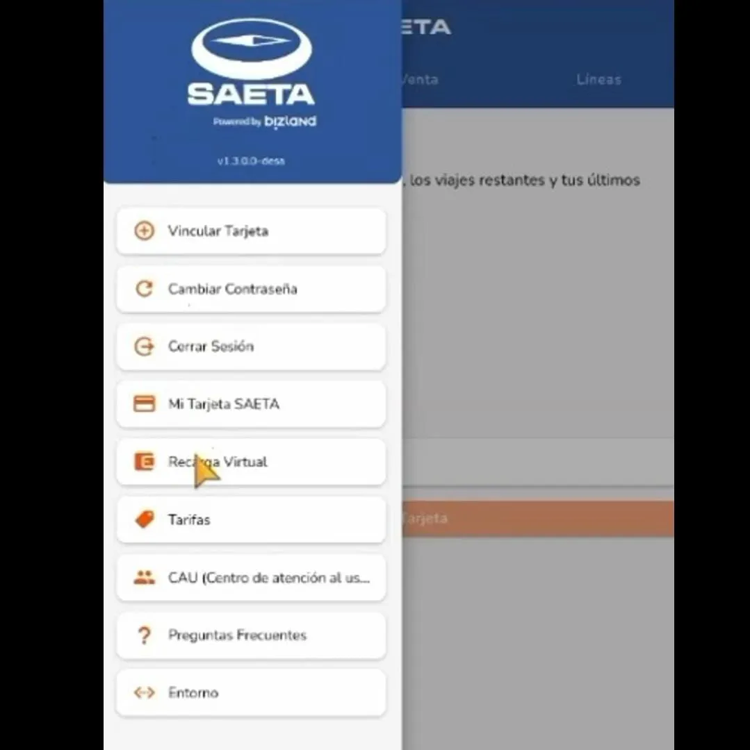 recarga de saeta desde la APP