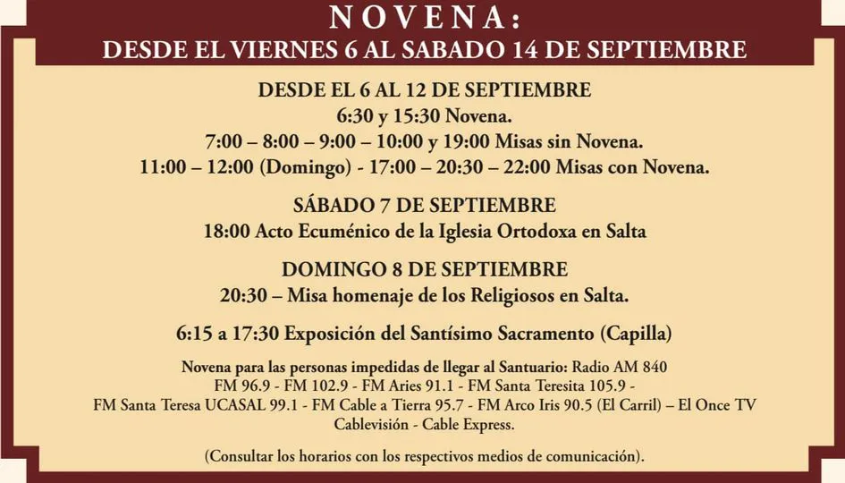 Horarios novena