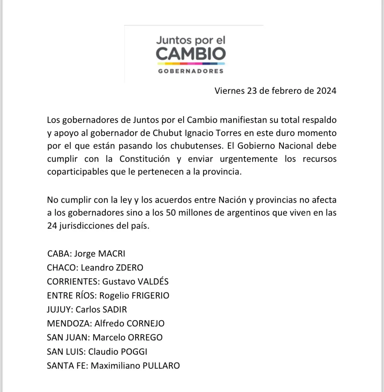 CHUBUT juntos por el cambio también en contra de Milei