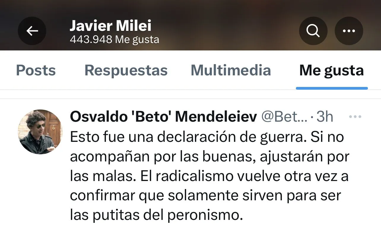 TWITTER APOYADO POR MILEI DE PUTITAS DEL PERONISMO