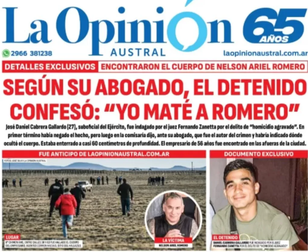 Ríos Gallegos portada El Austral de hoy sábado y el caso que conmuebe a la opinión pública