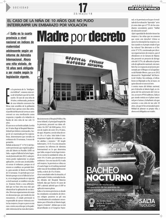 ABORTO-  NIÑA EMBARAZADA EDICION 885 - PAG 17